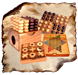 Wooden strategy game in Samanea wooden box or board game like Four Wins, Ajongoo, Hus, Pebble, Chess, Kalaha