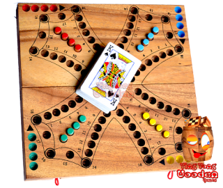 Tock Tock Game entertainment game for 2 teams or 4 single players. Foldable game board from monkey pod wood thailand