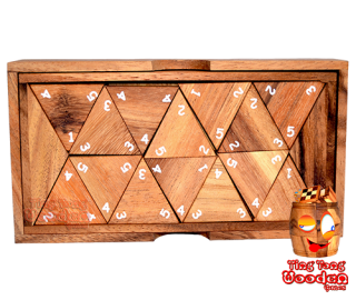 Triomino Number Triomino Holzbox mit Zahlen aus Holz Samanea Dreiecksdomino wooden game Thailand